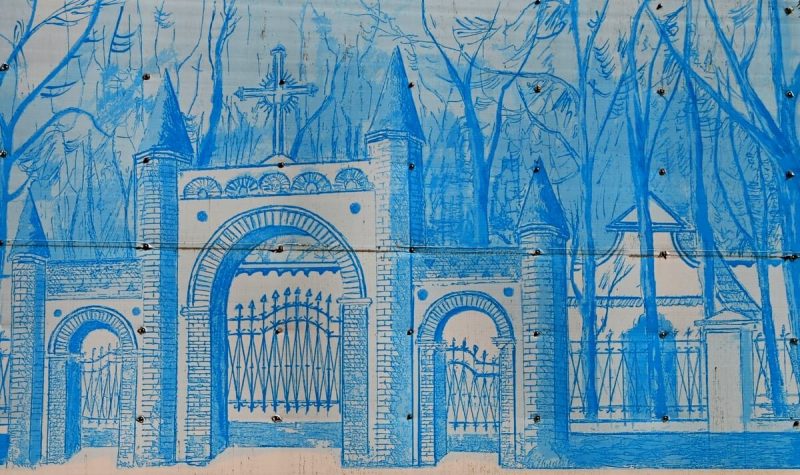 Wizualizacja dawnego wyglądu bramy cmentarnej